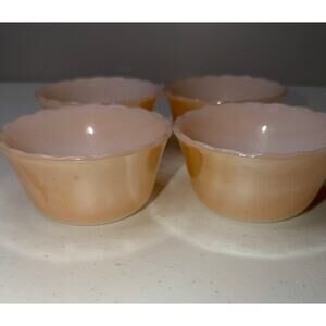 FIRE-KING Peach Luster 6oz Custard Cups #424” Scalloped Edge Set of 4